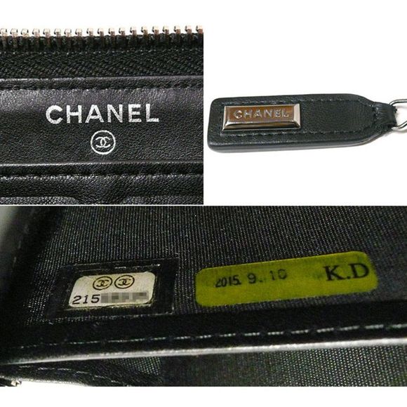 Chanel Lambskin Chevron Round Zipper Long Wallet Coco Mark Leather Black - Picture 5 of 6